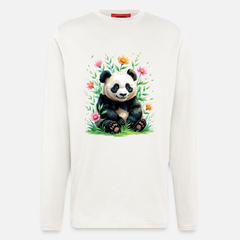 Panda im Blütenwald - Langarmshirt - made by SPREAD - OFF WHITE