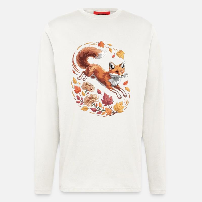 Fuchs mit Herbstblättern - Langarmshirt - made by SPREAD  - OFF WHITE