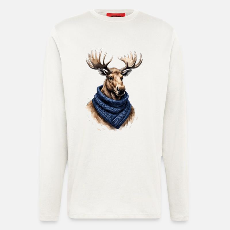 Elch mit blauem Schal - Langarmshirt - made by SPREAD  - OFF WHITE
