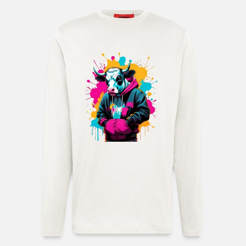 Vache graffiti en sweat à capuche - Manches longues bio décontracté fabriqué en UE - OFF WHITE