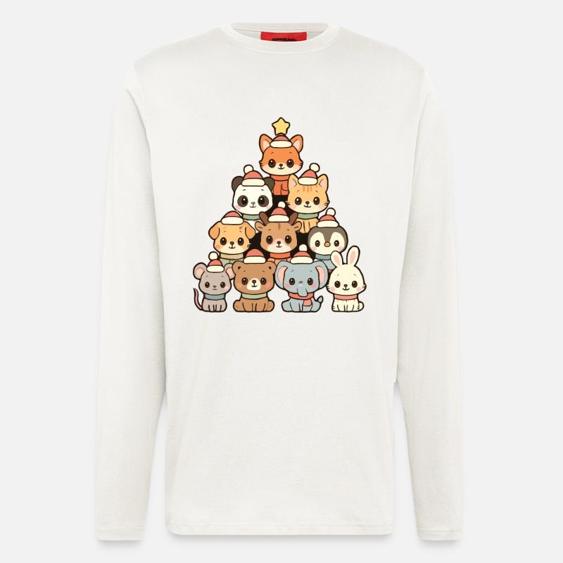 Weihnachtstiere Pyramide – Süße Xmas Tierfreunde - Langarmshirt - made by SPREAD  - OFF WHITE