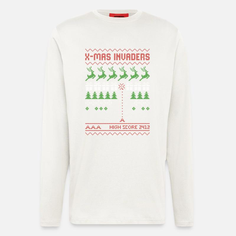 X-Mas Invaders | Shooting Game | ugly christmas - Longsleeve - made by SPREAD - OFF WHITE
