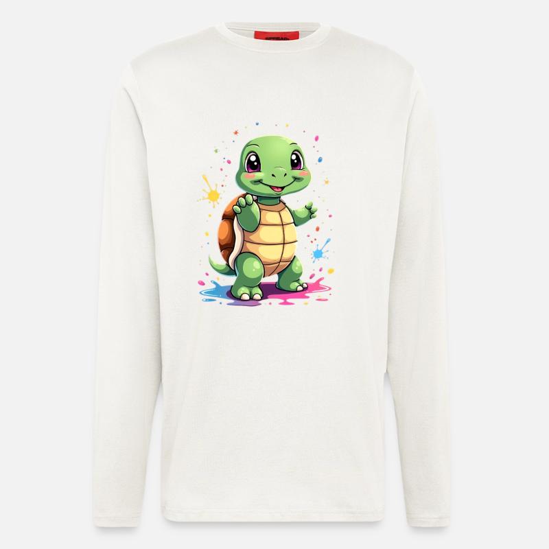 Schildkröte Farbspritzer Spaß - Langarmshirt - made by SPREAD  - OFF WHITE