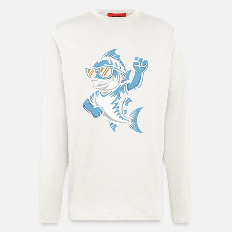 Shark with sunglasses cheering - Longsleeve - made by SPREAD  - OFF WHITE