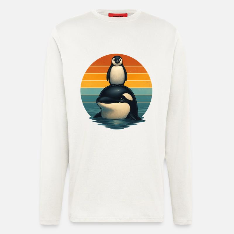 Orca Pinguin Retro Tierfreunde - Langarmshirt - made by SPREAD  - OFF WHITE