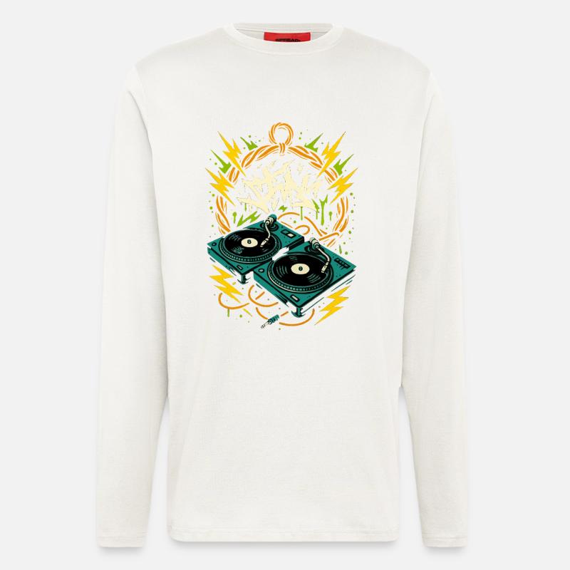 Turntables DJ, Graffiti Style, Rave Musik - Langarmshirt - made by SPREAD  - OFF WHITE