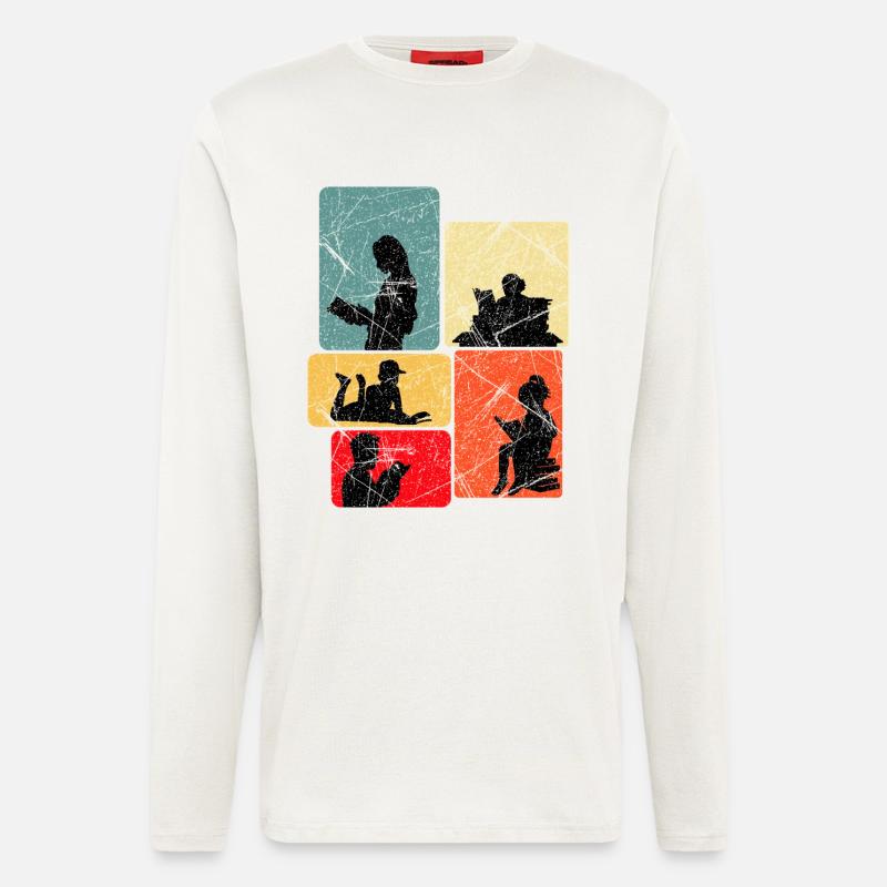 Lesende Silhouetten im Farbblockdesign - Langarmshirt - made by SPREAD  - OFF WHITE