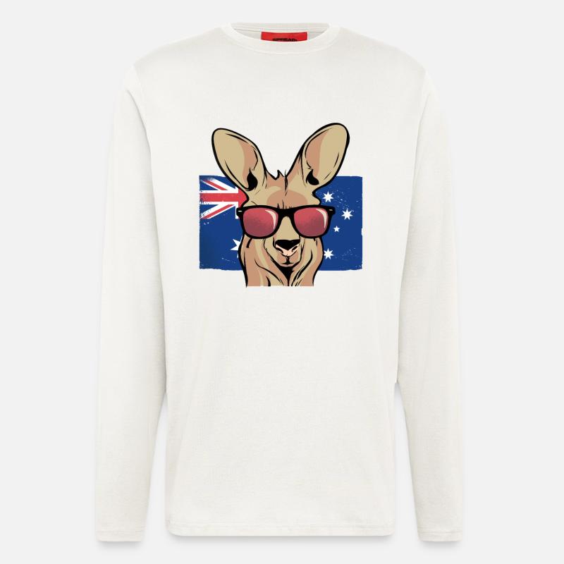 Känguru mit Sonnenbrillen Aussie Flagge - Langarmshirt - made by SPREAD  - OFF WHITE