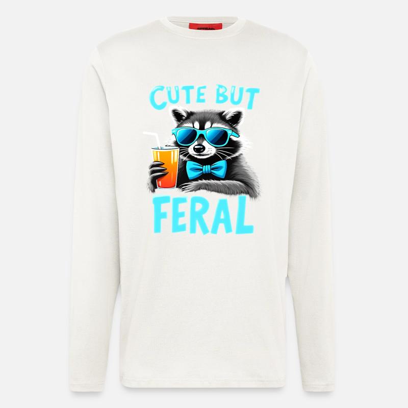 Raton laveur mignon, incroyablement charmant - Manches longues bio décontracté fabriqué en UE - OFF WHITE