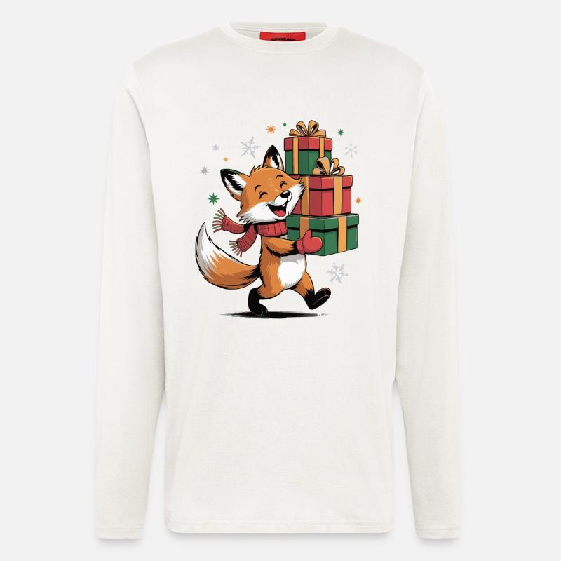 Fuchs mit Weihnachtsgeschenken - Langarmshirt - made by SPREAD  - OFF WHITE