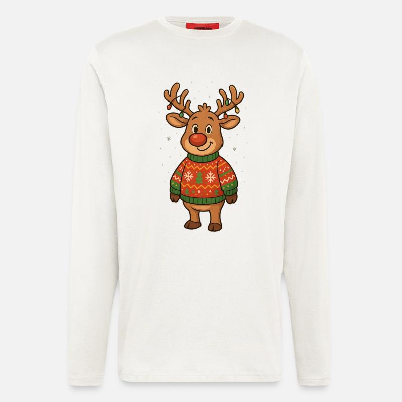 Winterhirsch im Weihnachtspullover - Langarmshirt - made by SPREAD  - OFF WHITE