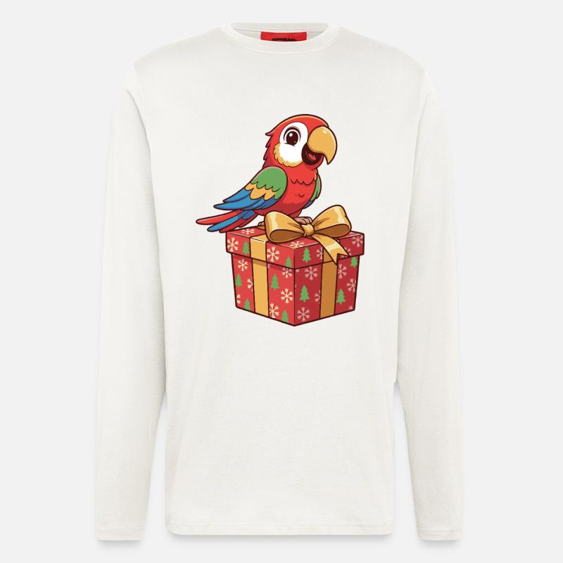 Weihnachtspapagei auf Geschenkbox - Langarmshirt - made by SPREAD  - OFF WHITE