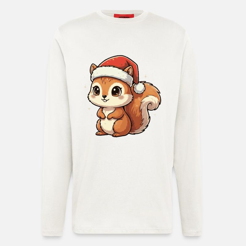 Weihnachts Eichhörnchen mit Santa Hut - Langarmshirt - made by SPREAD  - OFF WHITE