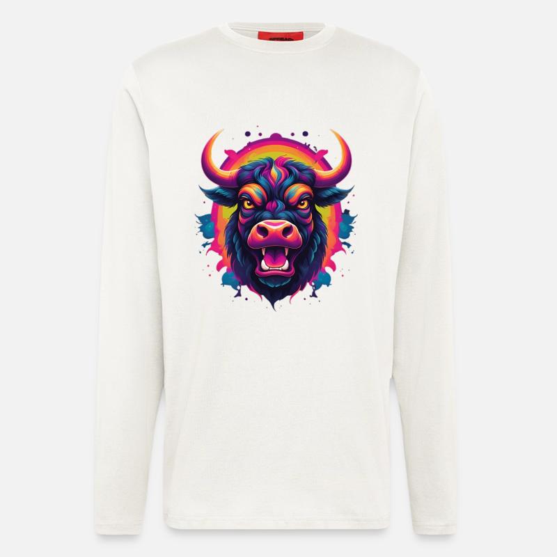Neonstier Kopf – Farbexplosion - Langarmshirt - made by SPREAD  - OFF WHITE