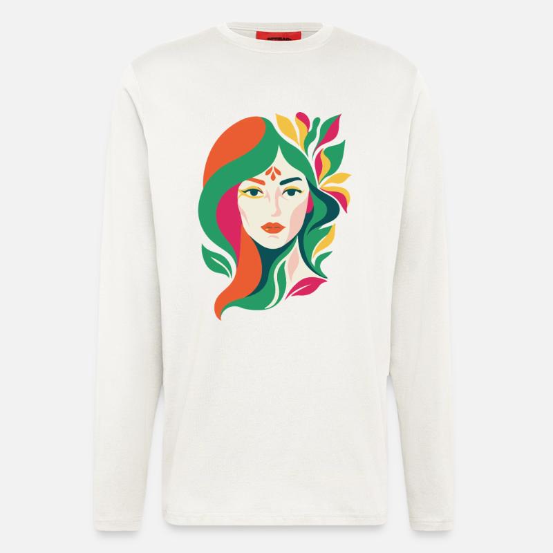 Lebendiges, abstraktes Blumenporträt einer Dame - Langarmshirt - made by SPREAD  - OFF WHITE