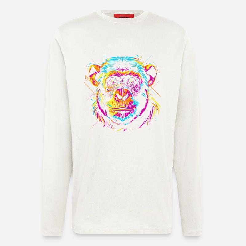 Neon Affenkopf im Pop-Art Stil - Langarmshirt - made by SPREAD  - OFF WHITE
