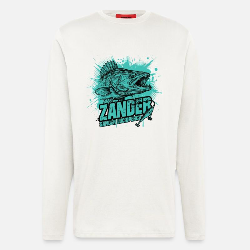 Zander Angler: Der Raubfisch-Jäger - Langarmshirt - made by SPREAD  - OFF WHITE