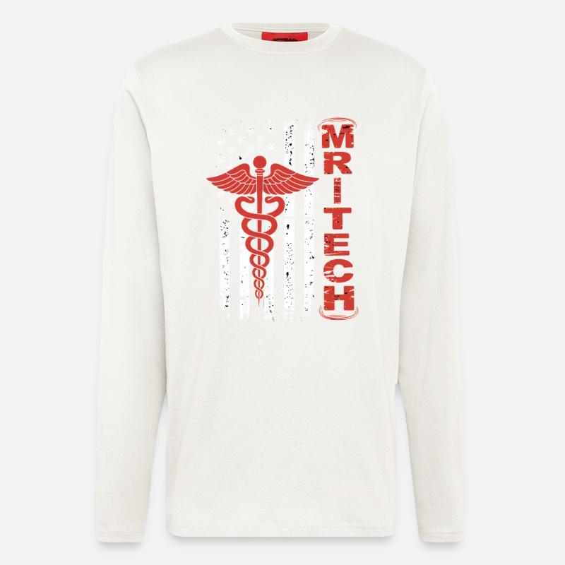 Drapeau Caducée rouge de MedTech - Manches longues bio décontracté fabriqué en UE - OFF WHITE
