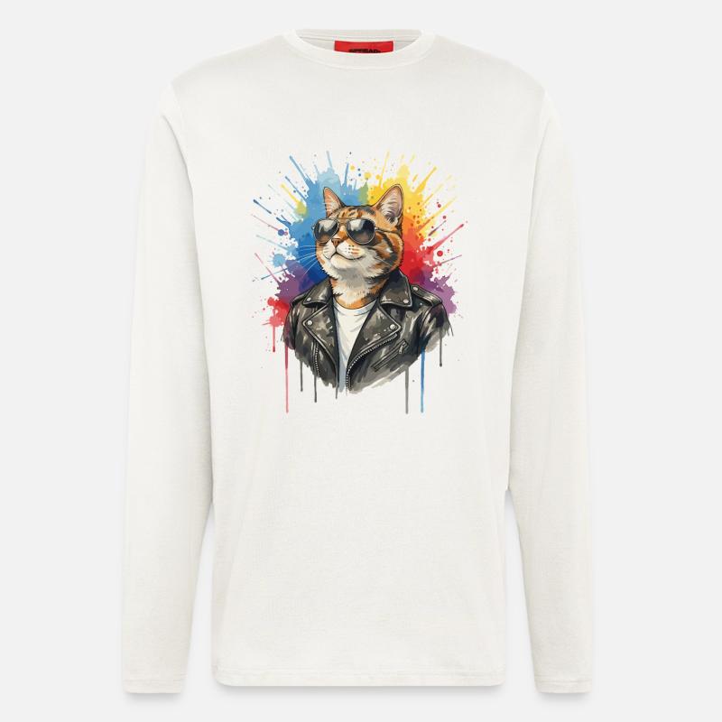 Katze mit Sonnenbrille, Coole Katze - Langarmshirt - made by SPREAD  - OFF WHITE