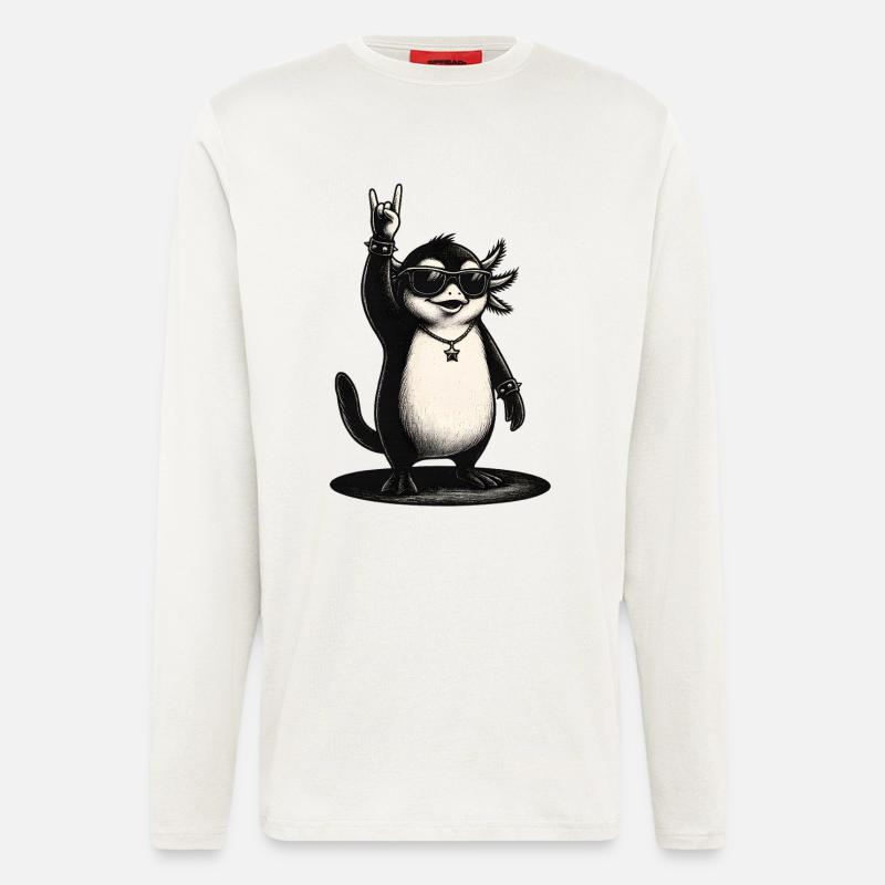 Rock N Roll Pinguin Mit Sonnenbrille - Langarmshirt - made by SPREAD  - OFF WHITE