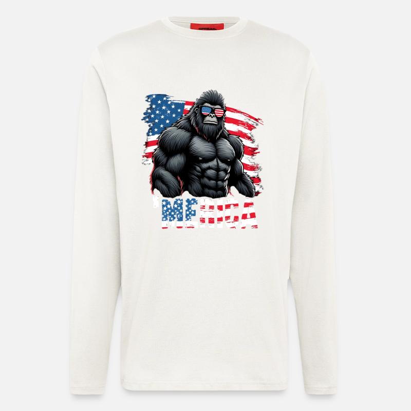 Gorille musclé avec drapeau - Manches longues bio décontracté fabriqué en UE - OFF WHITE