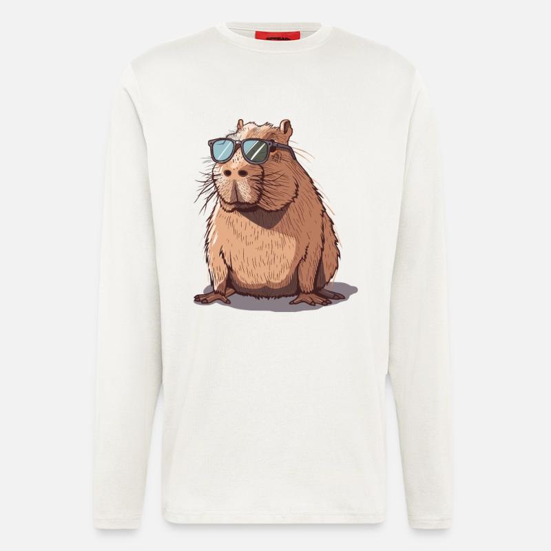 Coole Capybara mit Sonnenbrille Illustration - Langarmshirt - made by SPREAD  - OFF WHITE