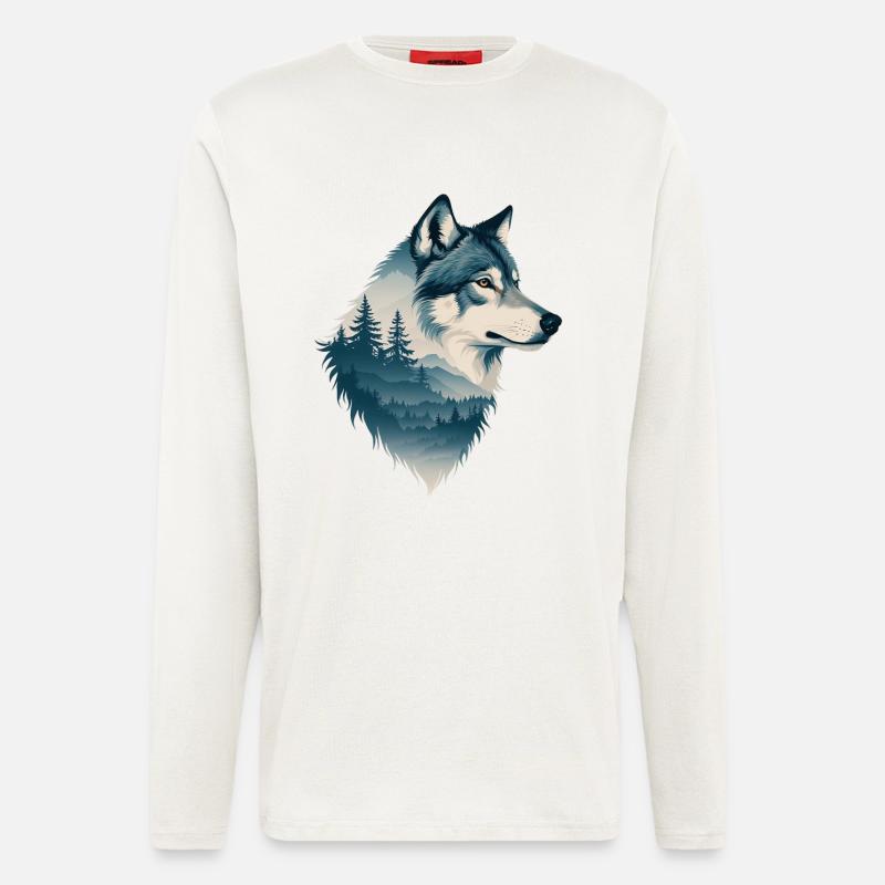 Blauer Wolf im Wald - Langarmshirt - made by SPREAD  - OFF WHITE