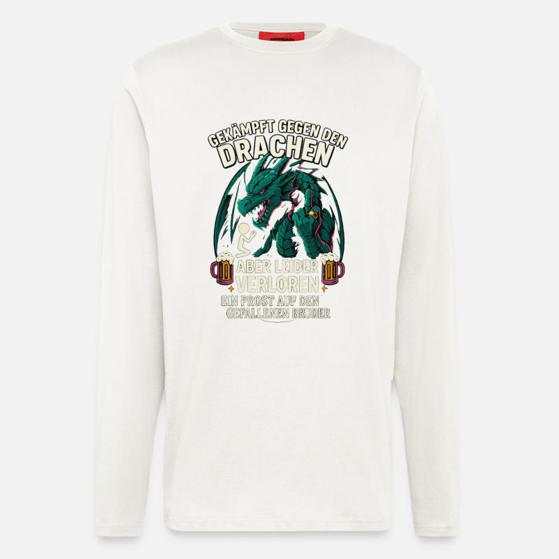 Drachenkampf Bruder, JGA Bierfreunde Spaß - Langarmshirt - made by SPREAD - OFF WHITE