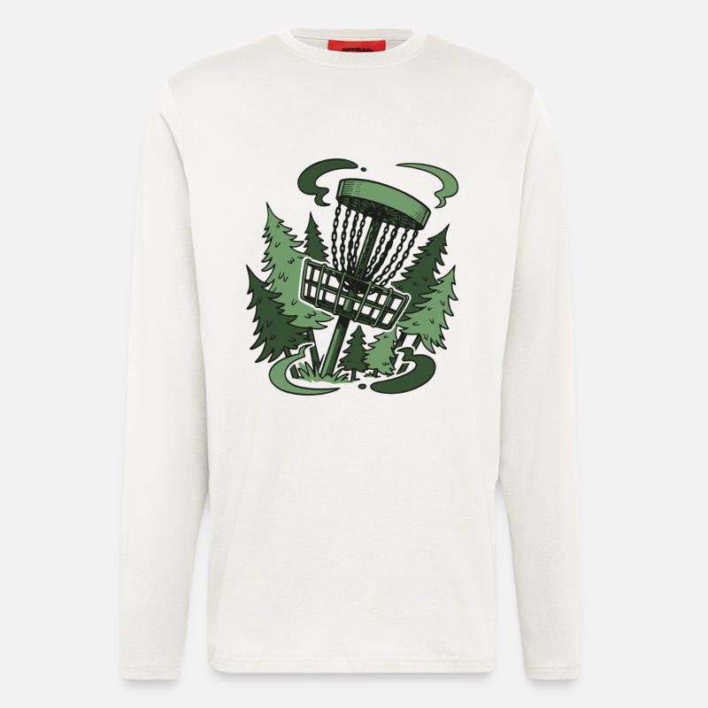 Disc-Golf-Korb im Wald – lustige Disc-Golf-Szene - Langarmshirt - made by SPREAD  - OFF WHITE
