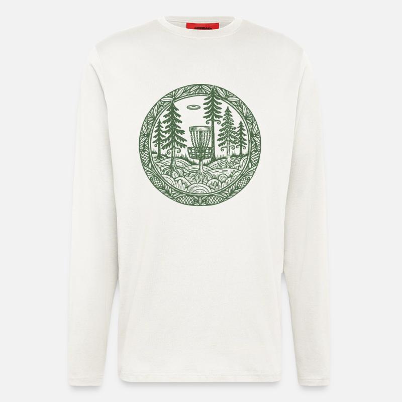 Forest Disc Golf Basket Flying Disc Course Scene - Longsleeve - made by SPREAD  - OFF WHITE