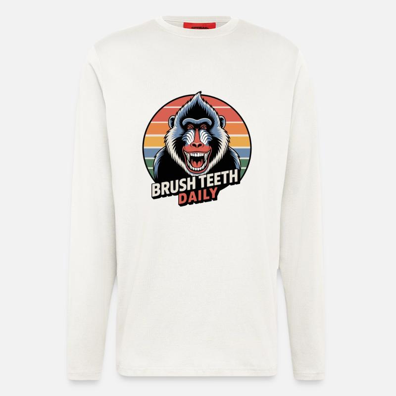 Täglich Zähne putzen Mandrill Affe - Langarmshirt - made by SPREAD  - OFF WHITE
