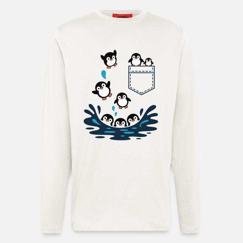 Pinguin Sprung ins Wasser Pocket Design - Langarmshirt - made by SPREAD  - OFF WHITE