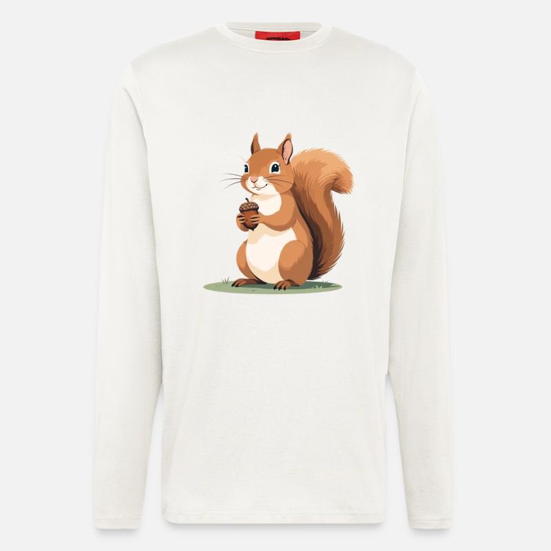 Eichhörnchen mit Eichel Karikatur - Langarmshirt - made by SPREAD  - OFF WHITE