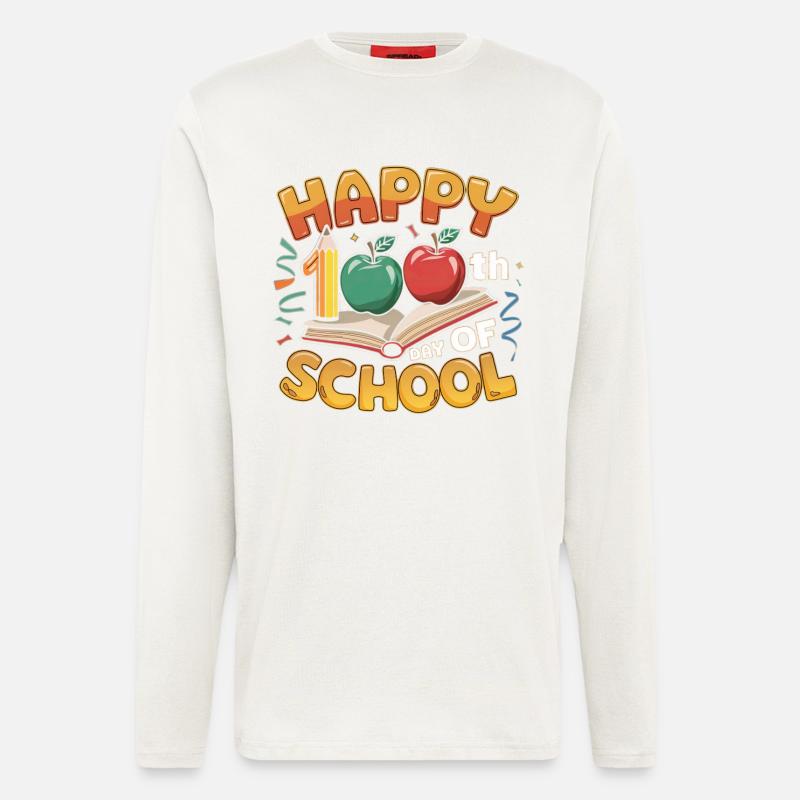 Conception du centième anniversaire de l’école - Manches longues bio décontracté fabriqué en UE - OFF WHITE