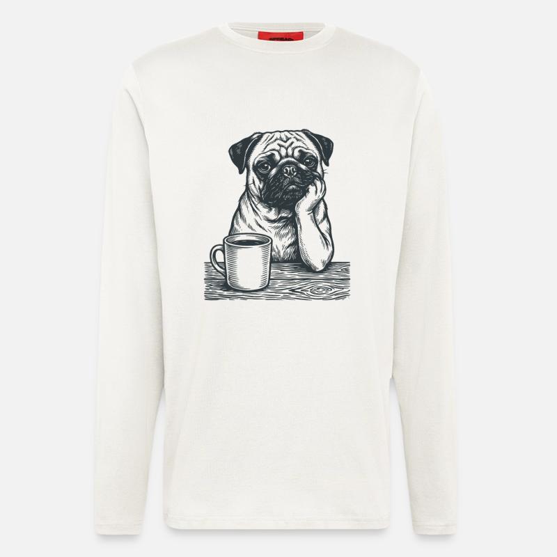 Echter Mops Kaffee Morgenmuffel Look - Langarmshirt - made by SPREAD  - OFF WHITE