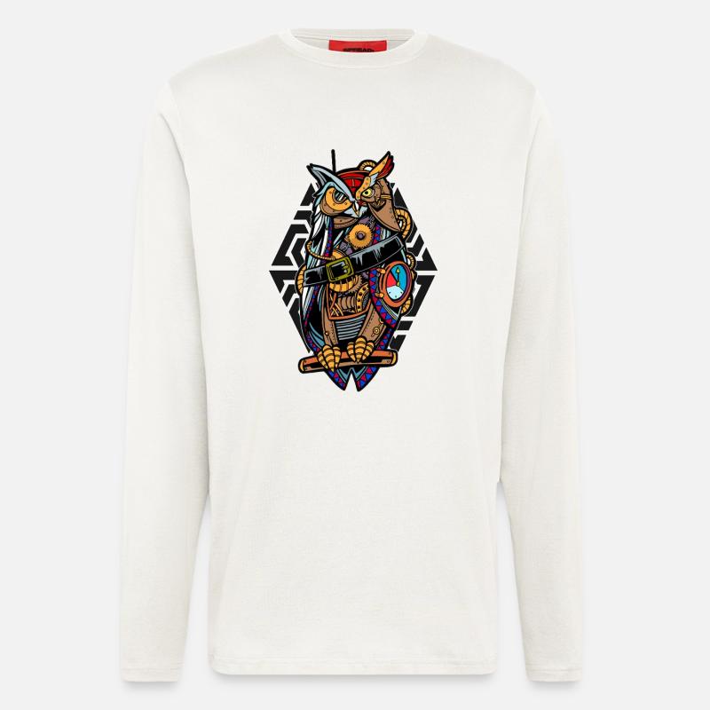 Steampunk-Eule mit Zahnrädern Mystisch Mechanisch  - Langarmshirt - made by SPREAD  - OFF WHITE