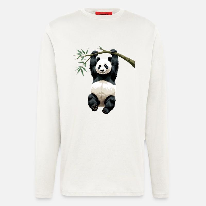 Hängender Panda Bambuszweig - Langarmshirt - made by SPREAD  - OFF WHITE