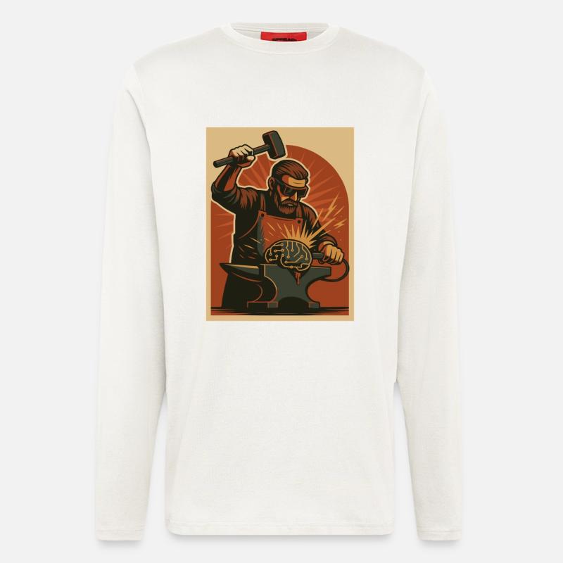Blacksmith forges brain on anvil - Longsleeve - made by SPREAD  - OFF WHITE