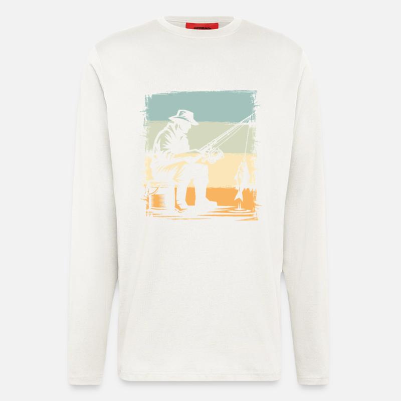 Fischer am Meeresufer im Retrostil - Langarmshirt - made by SPREAD  - OFF WHITE