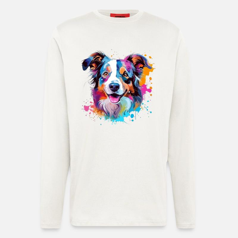 Hund Australian Shepherd Bunte Splash-Kunst - Langarmshirt - made by SPREAD  - OFF WHITE