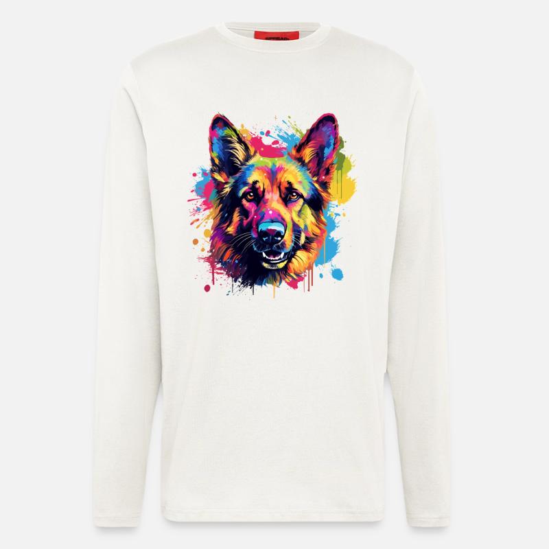 Deutscher Schäferhund Spritzkunst bunt - Langarmshirt - made by SPREAD  - OFF WHITE
