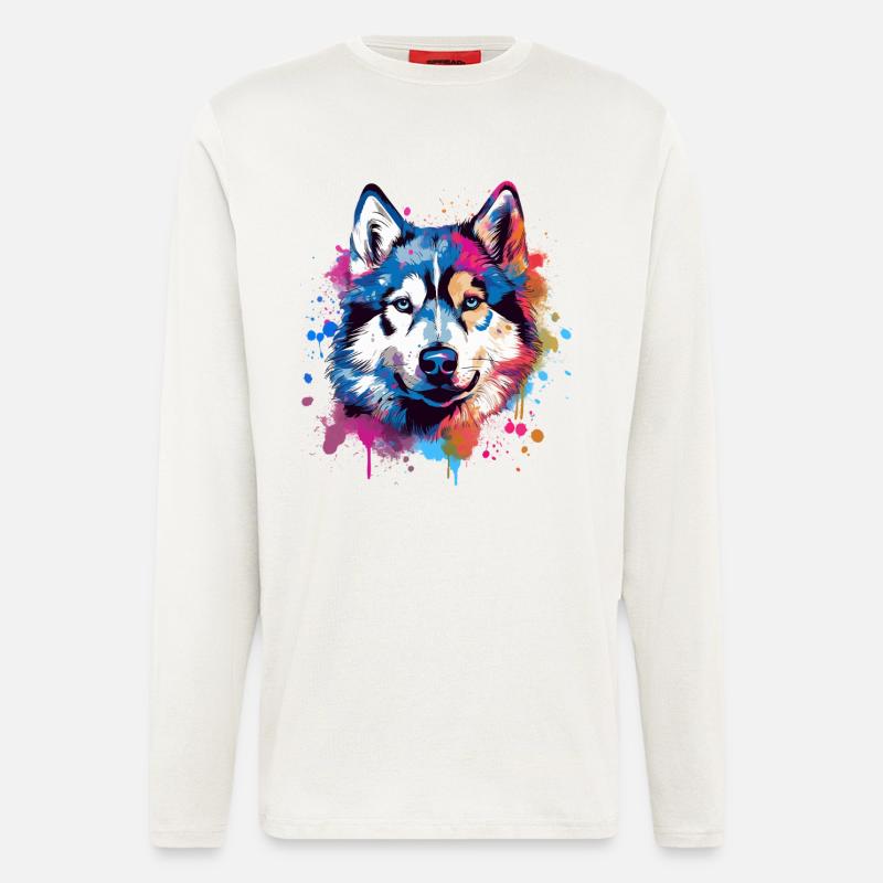 Bunter Hund Splash Art Husky - Langarmshirt - made by SPREAD  - OFF WHITE
