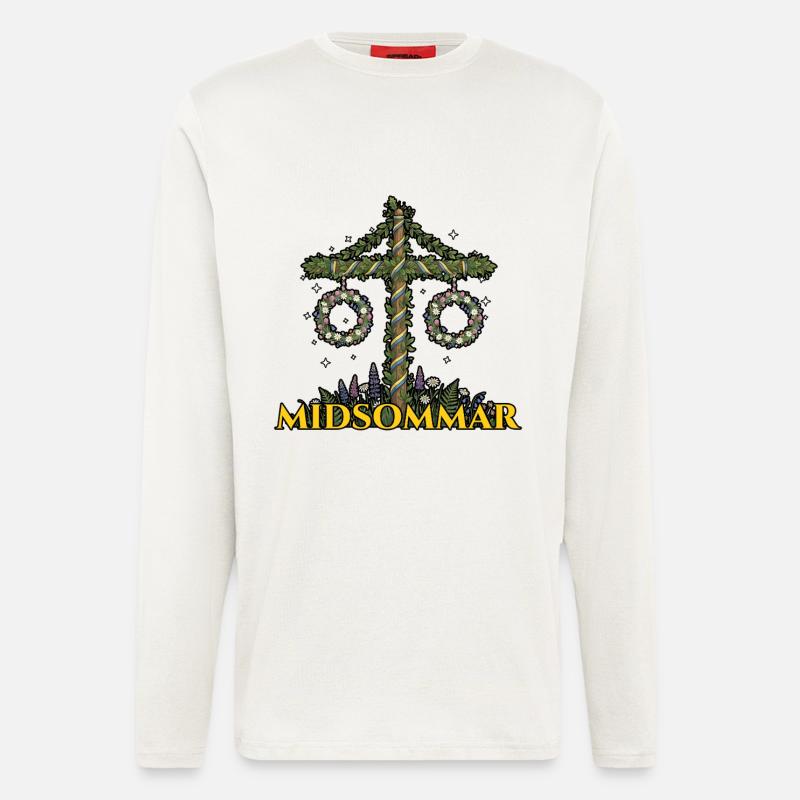Litha Pagan Solstice d’été Midsommar - Manches longues bio décontracté fabriqué en UE - OFF WHITE