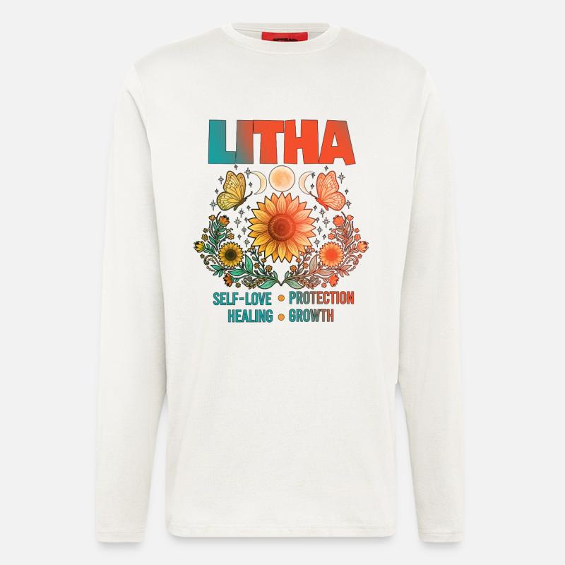 Litha Pagan Solstice d’été Midsommar - Manches longues bio décontracté fabriqué en UE - OFF WHITE