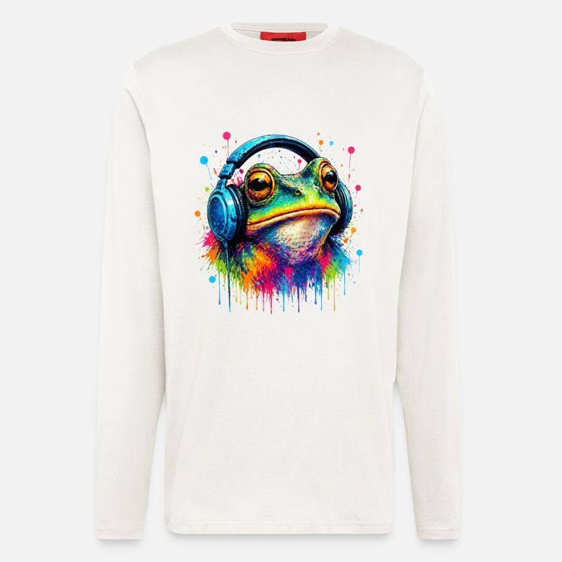 Farbexplosion Frosch mit Kopfhörern - Langarmshirt - made by SPREAD  - OFF WHITE