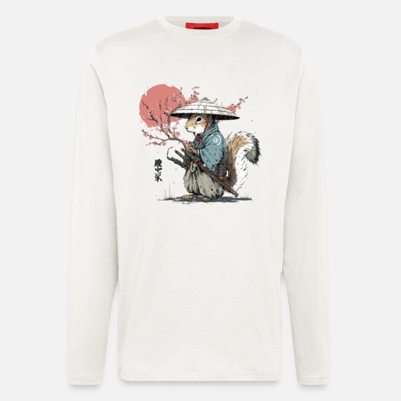 Eichhörnchen-Samurai in Sakura-Roben - Langarmshirt - made by SPREAD  - OFF WHITE