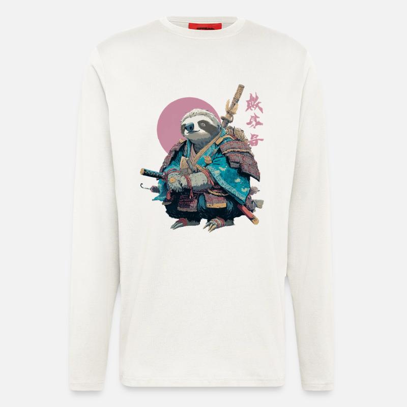 Faultier-Samurai in blauer Rüstung - Langarmshirt - made by SPREAD  - OFF WHITE