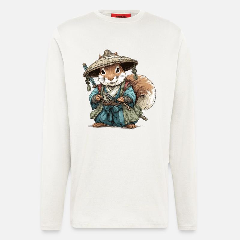 Squirrel Samurai in Blue Kimono - Longsleeve - made by SPREAD  - OFF WHITE