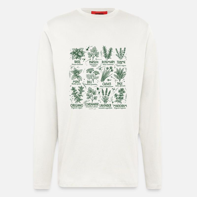 Herbs Botany Kitchen basilic Romarin - Manches longues bio décontracté fabriqué en UE - OFF WHITE