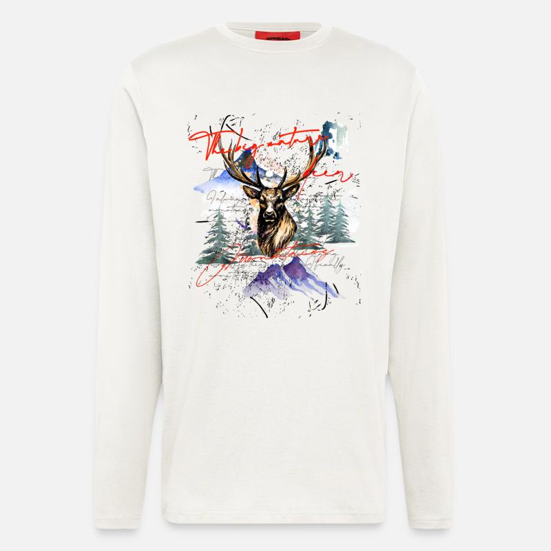Hirsch Geweih Berg Wald - Langarmshirt - made by SPREAD  - OFF WHITE